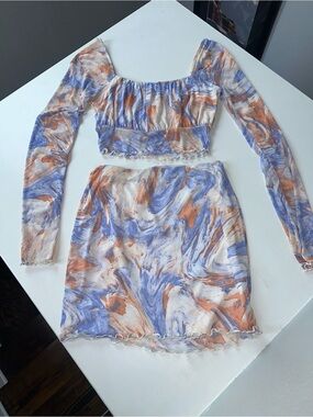 Marble Print Mini Dress Set in Lavender & Peach